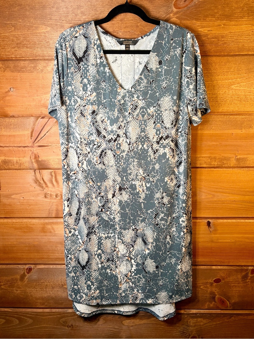 Christian Siriano Gray Blue Snake-Print V-Neck Mini Dress Size Medium 💕